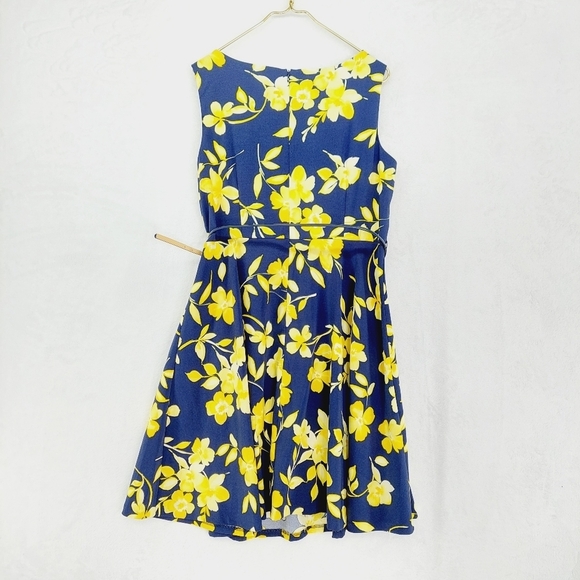 Alyx Yellow & Blue Floral Sleeveless Boat Neck Flared Mini Dress 2972 - Picture 5 of 9